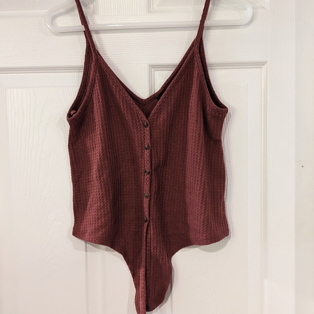 Burgundy Tie-Front Button-Up Tank Top - Size Small